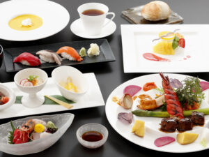夕食イメージ　和洋折衷コース料理<br />
食事会場　2Fレストラン